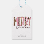 Luipaard en Roze Lettering Patroon Vrolijk Kerstmi Cadeaulabel (Voorkant)