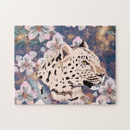 Luipaard en roze orchidee. legpuzzel (Horizontaal)