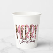 Luipaard en roze vrolijk kerstfeest papieren bekers (Achterkant)