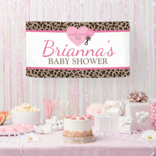 Luipaard en Roze Welkom bij Baby Shower Spandoek