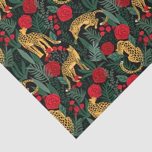 Luipaard en Rozen Tissue Paper Tissuepapier (Detail)
