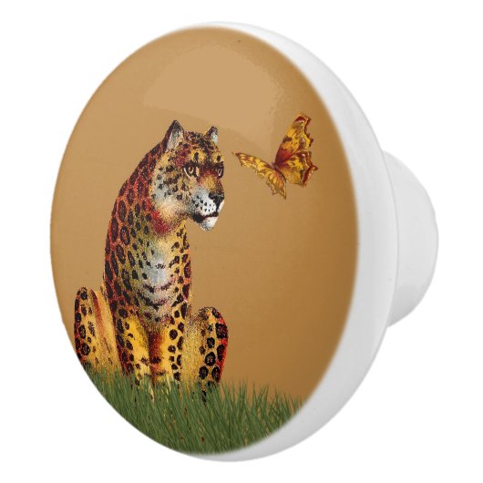 Luipaard en vlinder keramische knop (Rechts)