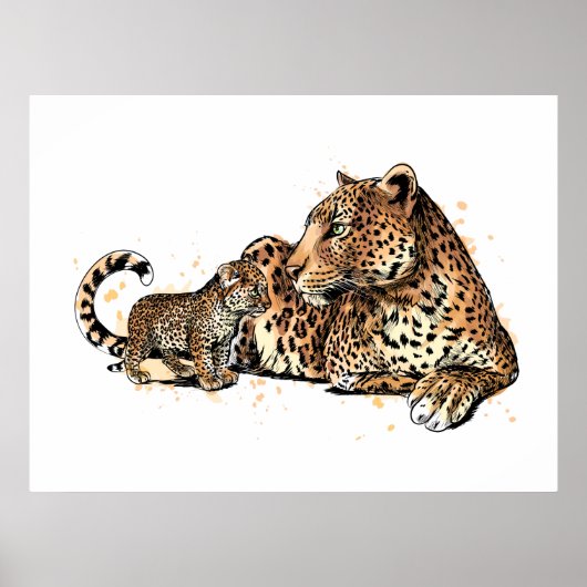 Luipaard en welp poster (Voorkant)