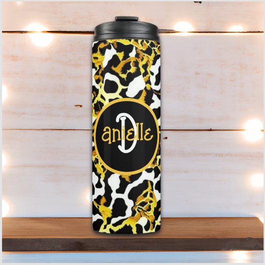 Luipaard en Zebra Bont Print Gepersonaliseerd Thermosbeker