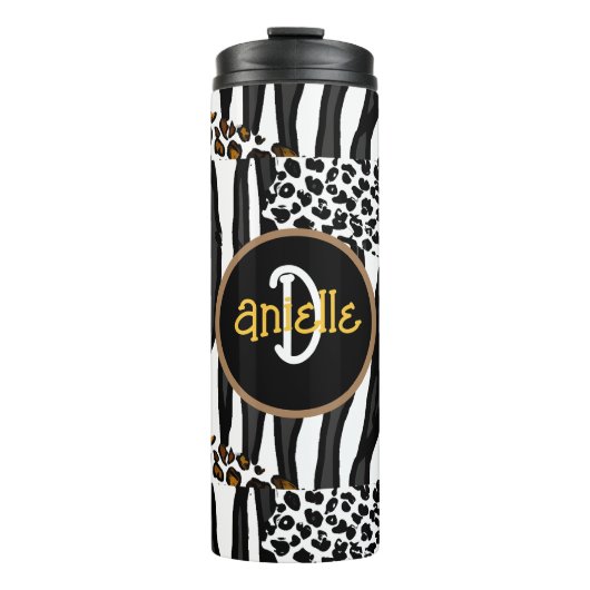Luipaard en Zebra Stripes Print gepersonaliseerd Thermosbeker (Voorkant)