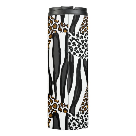 Luipaard en Zebra Stripes Print gepersonaliseerd Thermosbeker (Achterkant)