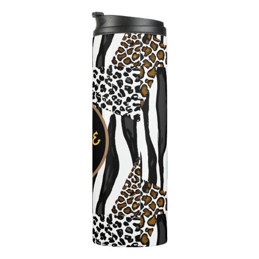 Luipaard en Zebra Stripes Print gepersonaliseerd Thermosbeker (Geroteerd rechts)