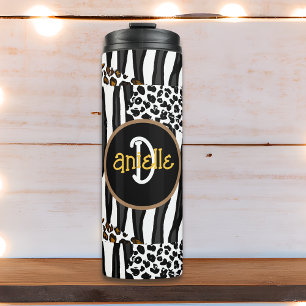 Luipaard en Zebra Stripes Print gepersonaliseerd Thermosbeker