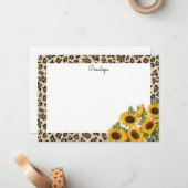 Luipaard en zonnebloemen notitiekaartje (Voorkant / Achterkant in situ)