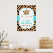 Luipaard folie geboortedag Poster blauw (Keuken)