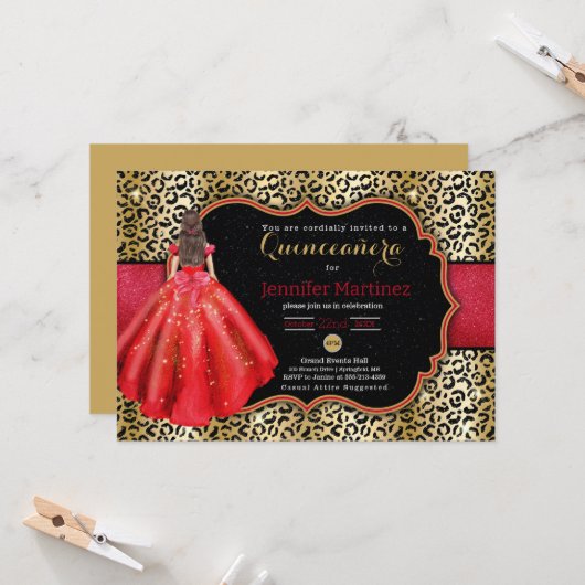 Luipaard foto quinceañera uitnodiging (Voorkant / Achterkant in situ)
