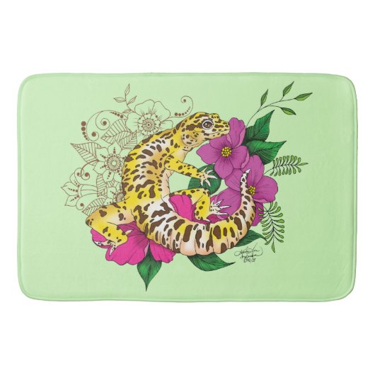 Luipaard Geel Gecko Groen Badmat (Voorkant)