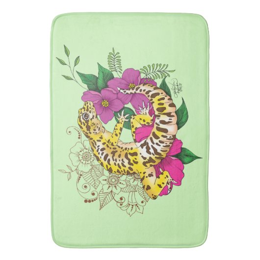 Luipaard Geel Gecko Groen Badmat (Voorkant Verticaal)