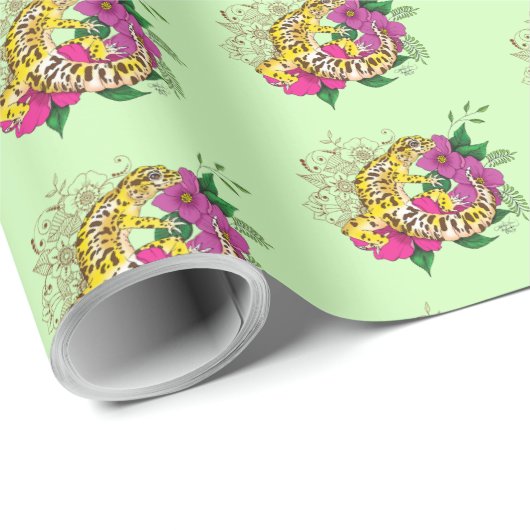 Luipaard Geel Gecko Groen Cadeaupapier (Rol Hoek)