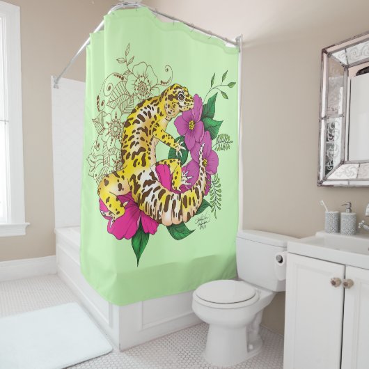 Luipaard Geel Gecko Groen Douchegordijn (In situ)
