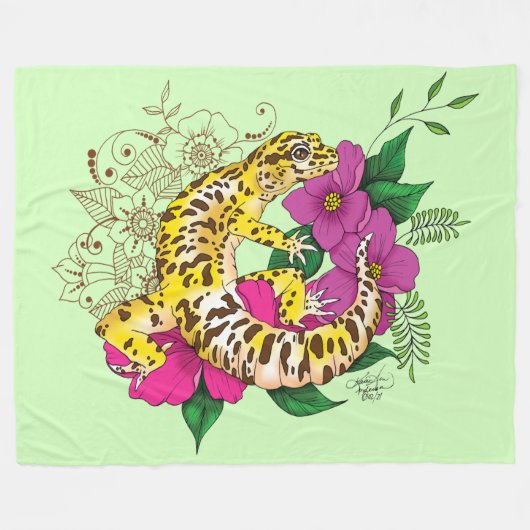 Luipaard Geel Gecko Groen Fleece Deken (Voorkant (Horizontaal))