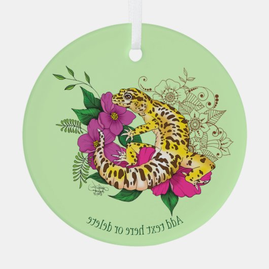 Luipaard Geel Gecko Groen Glas Ornament (Achterkant)