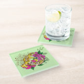 Luipaard Geel Gecko Groen Glazen Onderzetter (Schuin)