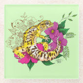 Luipaard Geel Gecko Groen Glazen Onderzetter (Voorkant)