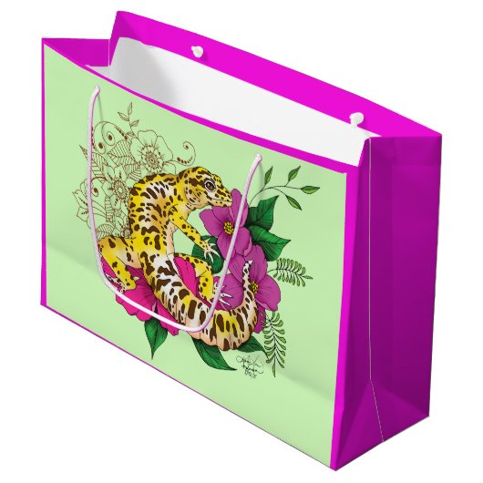 Luipaard Geel Gecko Groen Groot Cadeauzakje (Voorkant Gekanteld)