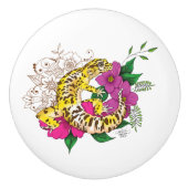 Luipaard Geel Gecko Groen Keramische Knop (Voorkant)