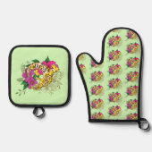 Luipaard Geel Gecko Groen Ovenwant & Pannenlap Set (Voorkant)