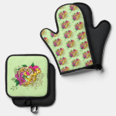 Luipaard Geel Gecko Groen Ovenwant & Pannenlap Set (Voorkant / Achterkant)