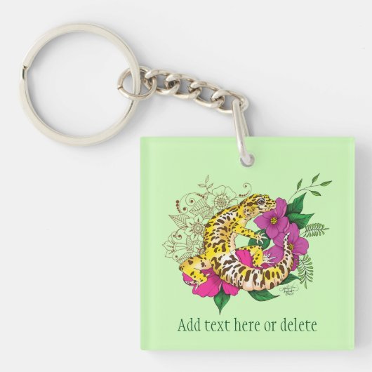 Luipaard Geel Gecko Groen Sleutelhanger (voorkant)