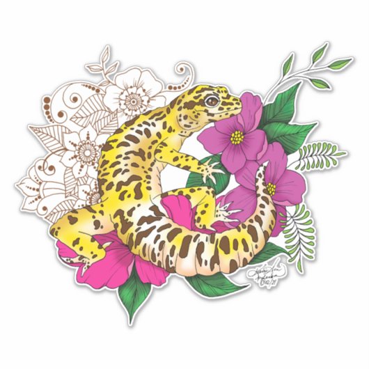 Luipaard Geel Gecko Groen Sticker (Voorkant)