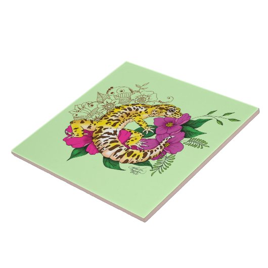 Luipaard Geel Gecko Groen Tegeltje (Zijkant)