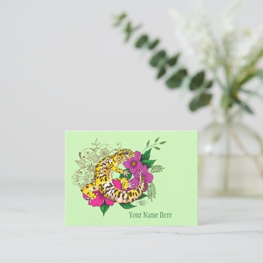 Luipaard Geel Gecko Groen Visitekaartje (Staand voorkant)