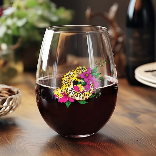 Luipaard Geel Gecko Groen Wijnglas Zonder Voet