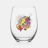 Luipaard Geel Gecko Groen Wijnglas Zonder Voet (Voorkant)