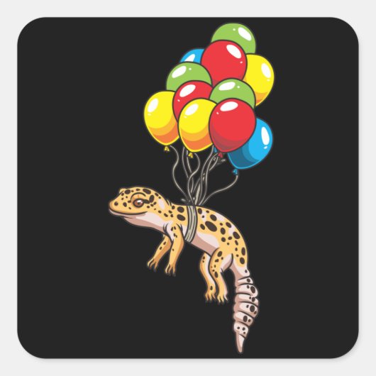 Luipaard gekko met ballonnen cadeau vierkante sticker (Voorkant)
