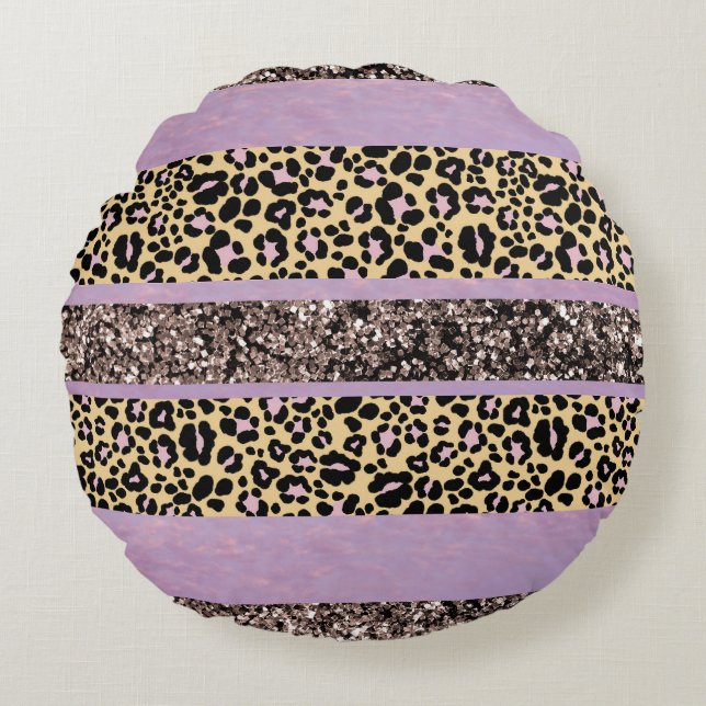 Luipaard Glitter Strepen Glam 1 Rond Kussen (Voorkant)