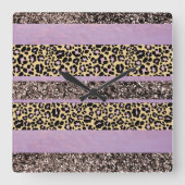 Luipaard Glitter Strepen Glam 1 Vierkante Klok (Voorkant)