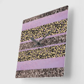 Luipaard Glitter Strepen Glam 1 Vierkante Klok (Hoek)