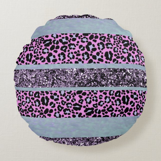 Luipaard Glitter Strepen Glam 4 Rond Kussen (Voorkant)