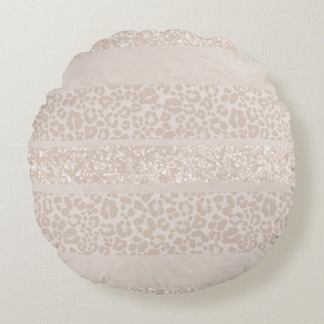 Luipaard Glitter Strepen Glam 8 Rond Kussen (Voorkant)