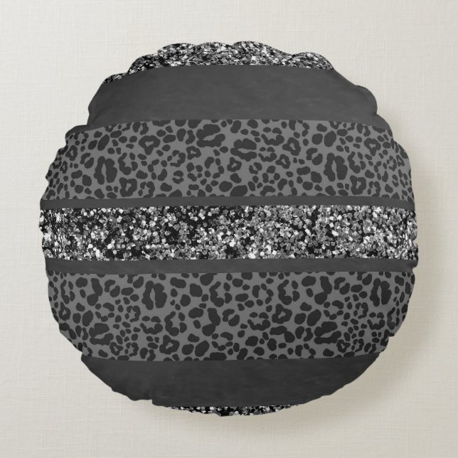 Luipaard Glitter Strepen Glam 9 Rond Kussen (Voorkant)