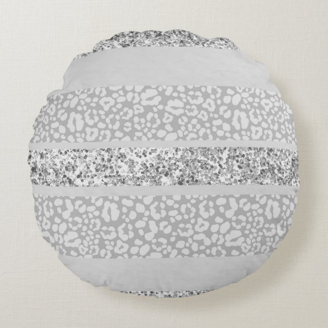 Luipaard Glitter Strepen Glamour 7 Rond Kussen (Voorkant)