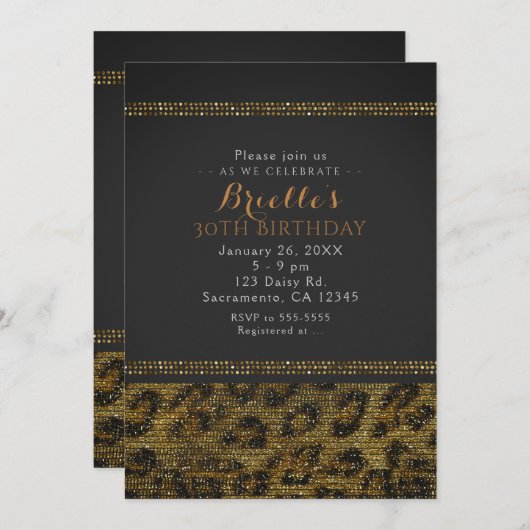 Luipaard Glitterende Pailletten Glam Chic Feest Ui Kaart (Voorkant / Achterkant)