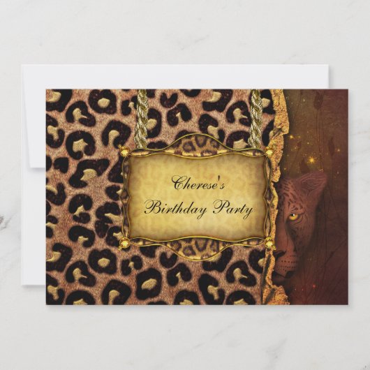Luipaard Goud Zwart Verjaardagsfeest Elegant Kaart (Voorkant)