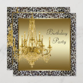 Luipaard Gouden Kroonluchter Verjaardagsfeest Uitn Kaart (Voorkant / Achterkant)