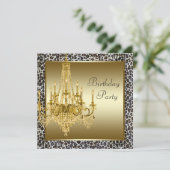 Luipaard Gouden Kroonluchter Verjaardagsfeest Uitn Kaart (Staand voorkant)