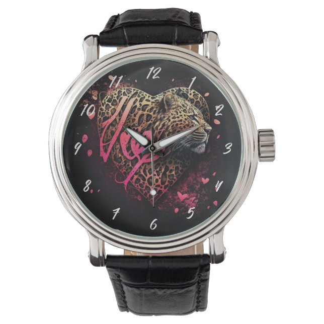 Luipaard Hart Liefde Graffiti Kunst                Horloge (Voorkant)
