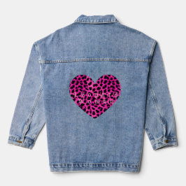Luipaard hart print jas denim jacket