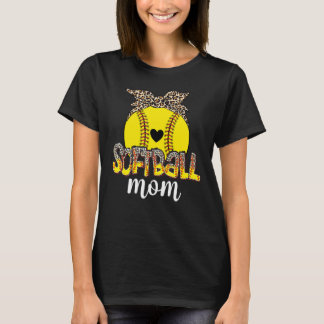 Luipaard honkbal softbal moeder hart hoofdband moe t-shirt