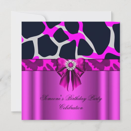 Luipaard Hot Pink Boog Diamanten Dierenprint Kaart (Voorkant)
