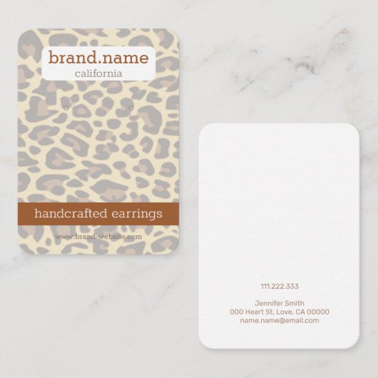 Luipaard Huid Handgemaakte Sieraden Studs Display  Visitekaartje (Voorkant / Achterkant)